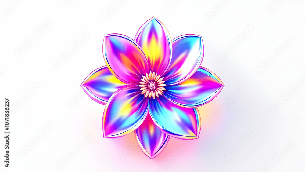Poster a single iridescent flower with a fivepetal structure isolated on white background