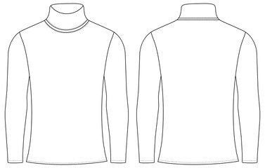 turtle neck long sleeve t shirt vector Template illustration front and back view 