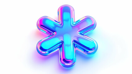 Obraz premium Glossy Iridescent Blue Asterisk on White Background