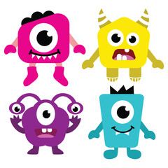 Cute Monster element set. Suitable for flat design graphic illustration, clip art, stickers, posters, stickers, cards, etc