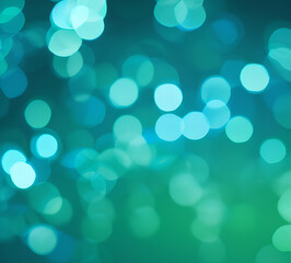 Green bokeh background with blue bokeh effect defocused lights on dark background.generative ai