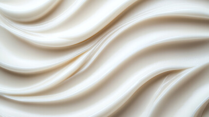 Obraz premium Creamy texture with smooth, flowing waves in light beige color, evoking sense of richness and indulgence. Perfect for culinary or beauty applications abstract background