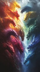 Naklejka premium Clash of the Colorful Dragons