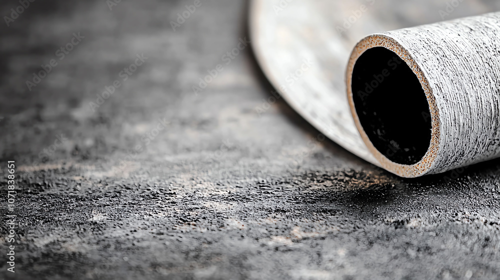 Poster close up of textured surface with rolled material, showcasing intricate details and diagonal composi