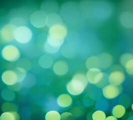 Obraz premium Green bokeh background with blue bokeh effect defocused lights on dark background.generative ai