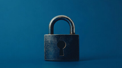 Naklejka premium A padlock with a keyhole represents online security. This symbolizes protecting personal data from cyber threats. The blue background suggests a fast internet connection.