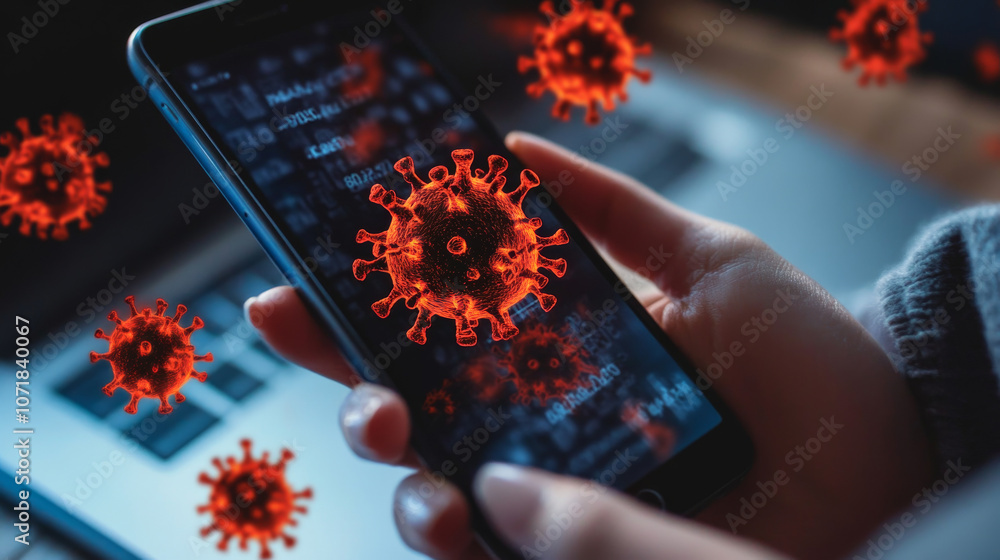 Aufkleber a person is holding a phone with a scary message about a virus spreading through text messages. the 