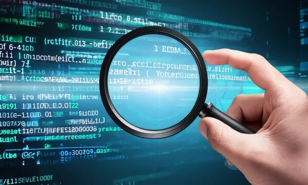 Close-up of Code with Magnifying Glass

