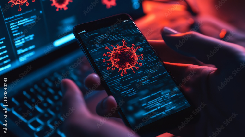 Aufkleber a person is holding a phone with a scary message about a virus spreading through text messages. the 