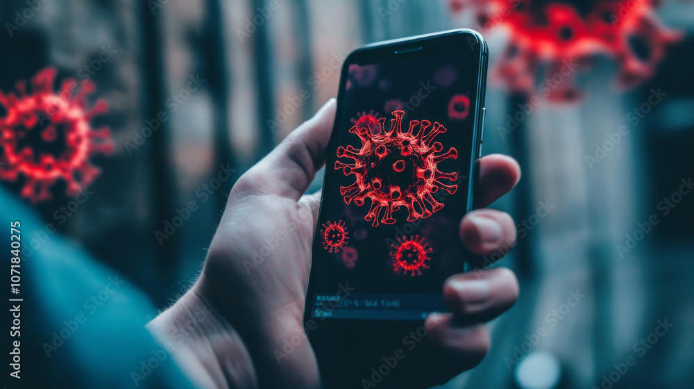 Aufkleber a person is holding a phone with a scary message about a virus spreading through text messages. the 