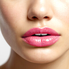 Fototapeta premium ピンク色の口紅を塗った若い女性の唇