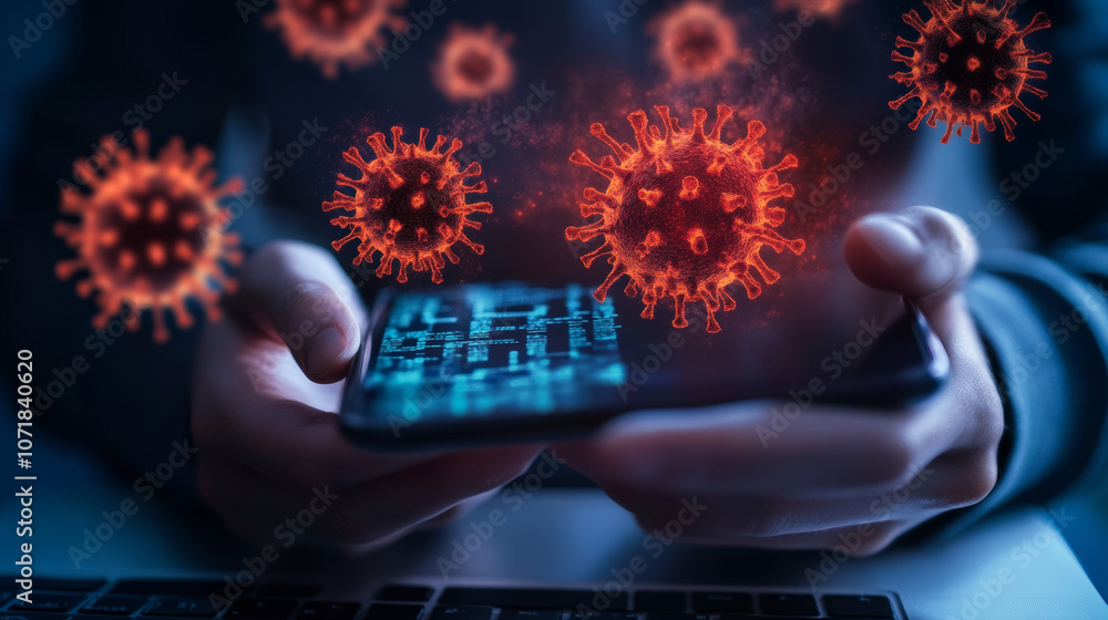 Aufkleber a person is holding a phone with a scary message about a virus spreading through text messages. the 