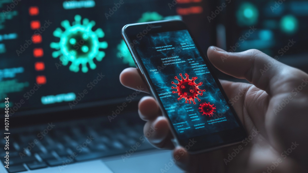 Aufkleber a person is holding a phone with a scary message about a virus spreading through text messages. the 