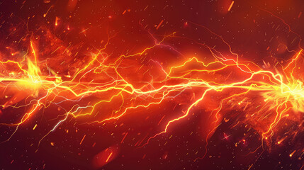 Dynamic lightning bolts create vibrant display of energy and power, illuminating dark background with bright orange and yellow hues, evoking sense of excitement and intensity