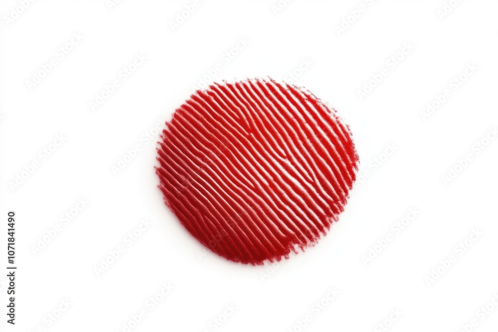 Poster red circular texture with fine lines on a white isolated background.