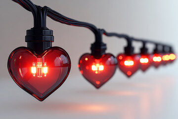Obraz premium Valentine's lights.Heart Shaped String Lights with Red Glow