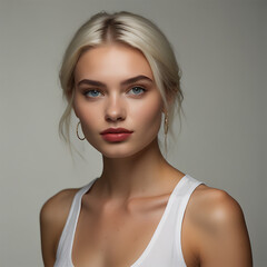 Full body young model woman elegant  white and blue fashion model