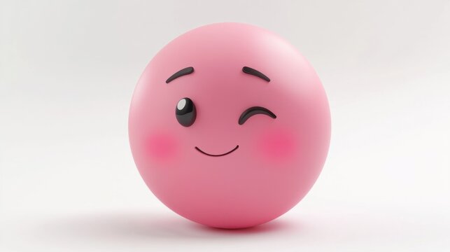 3D emoticon with a shy expression and blush, isolated on white, representing timidity or admiration