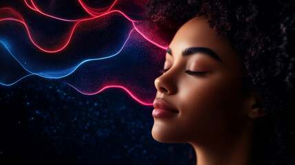 Woman with closed eyes, practicing meditation 

