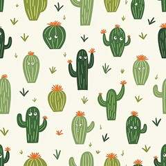  Modern abstract seamless pattern. Fun colorful cartoon cactus pattern - generative AI