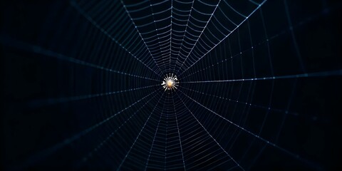 Obraz premium Intricate white spider web against a dark background.