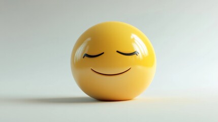 Relieved emoticon with a slight smile and closed eyes, isolated on white for calm and peace themes