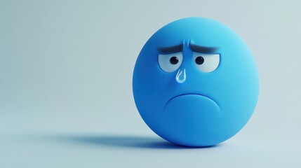 Fototapeta premium Sad emoticon with a frown and teardrop, isolated on white background to convey feelings of sadness