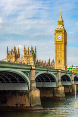 Fototapeta premium Big Ben with Houses of Parliament and Westminster bridge, London, UK