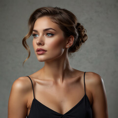 Full body young model woman elegant  white and blue fashion model