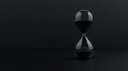 A black glass hourglass with sand in it