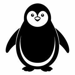 Adorable Baby Penguin Silhouette Vector Illustration on White Background