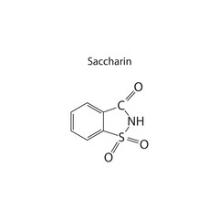 Saccharin skeletal structure diagram.Artificial sweetener compound molecule scientific illustration.