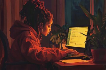Obraz premium Artist Working in Cozy Studio with Creative Lighting