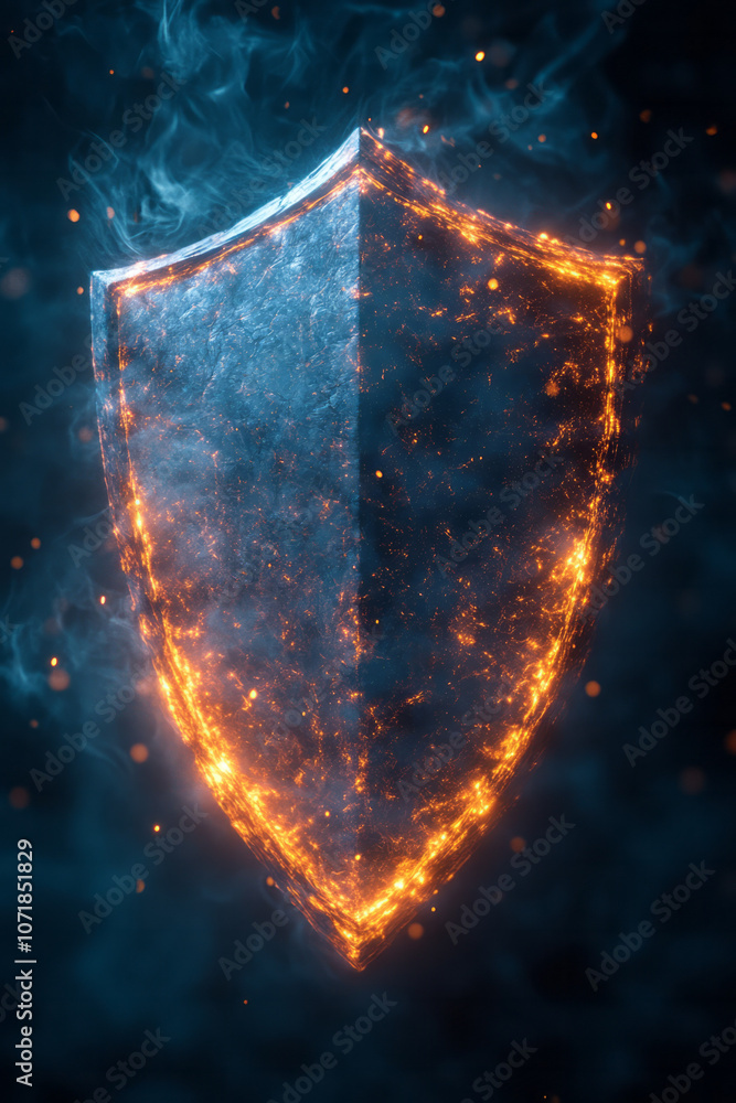 Poster a 3d shield with subtle, glowing particles, illustrating the strength and power of a resilient immun