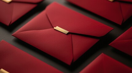 A red envelope with gold trim sits on a black background