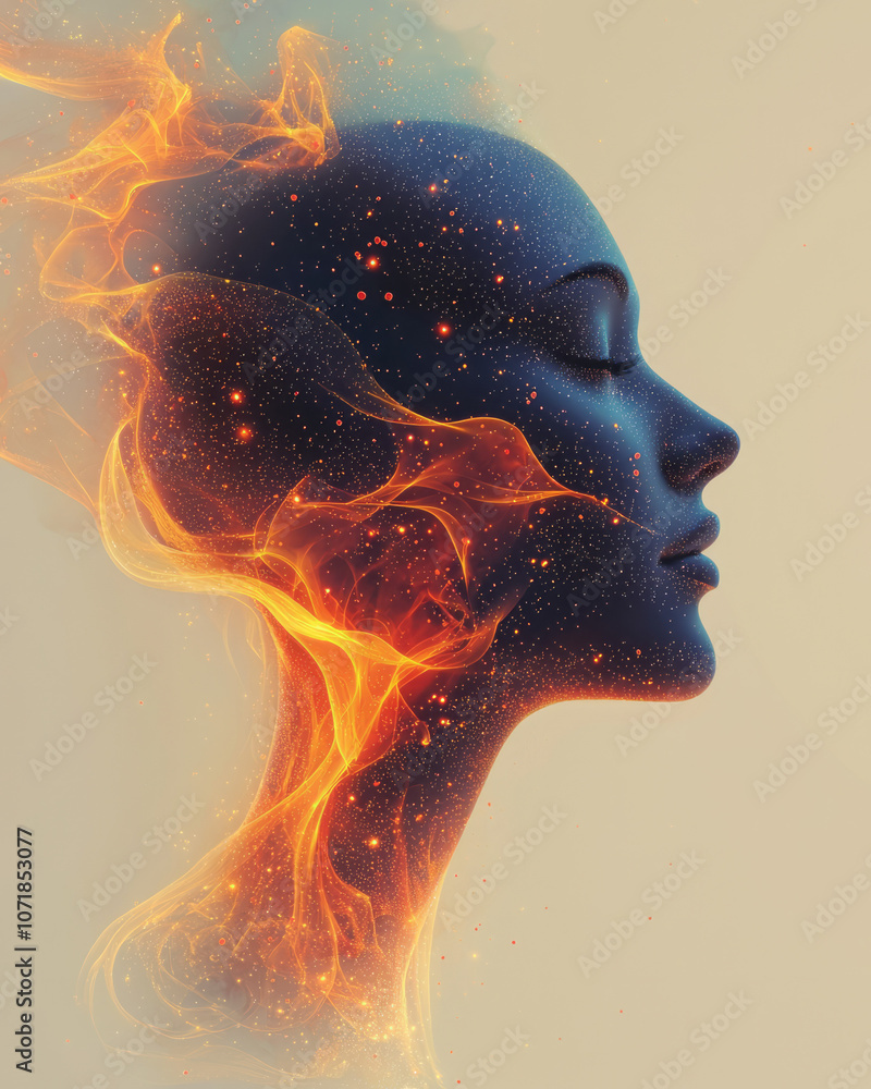 Poster Minimalist depiction of a nose with floating allergen particles, blending warm and cool colors in a soft gradient,