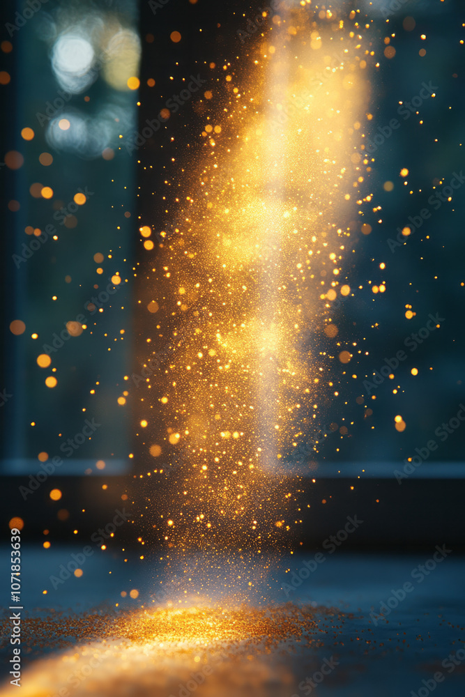 Aufkleber Macro photograph of dust particles floating in a sunbeam, creating a realistic and relatable concept of indoor allergens,