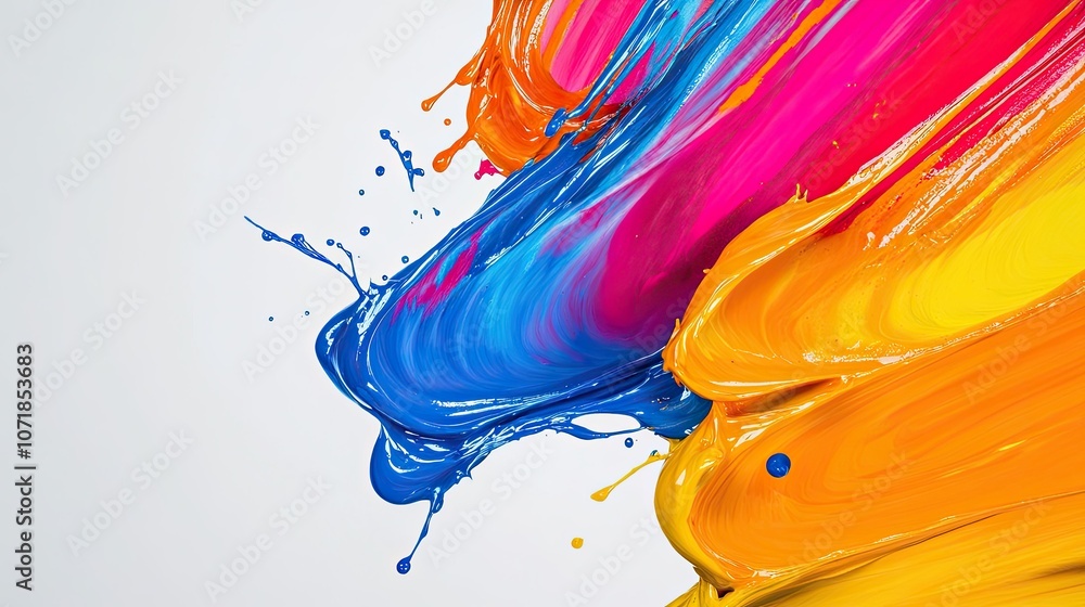 Poster high-definition abstract paint splash with vibrant colors, creating a dynamic, energetic background 
