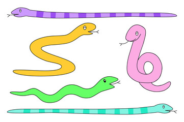 Fototapeta premium 楽しそうなゆるい蛇たちのイラスト