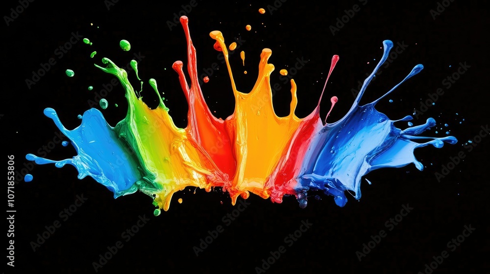 Poster high-resolution abstract paint splash with multiple colors blending beautifully, providing a strikin