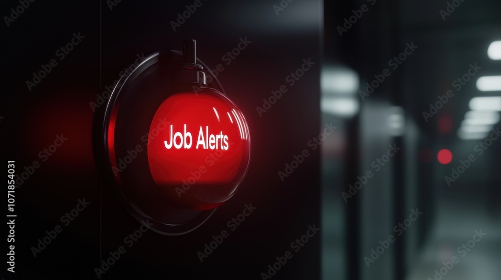 Poster A red button with the word Job Alert written on it