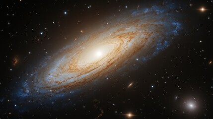 Obraz premium Majestic spiral galaxy surrounded by distant stars and light-filled nebulae, giving a sense of depth and vastness in space.