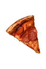 Pepperoni pizza with sausage, mozzarella cheese, tomatoes, salt and spices