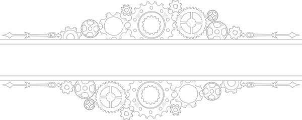 Hand drawn gear cogwheel corner, frame and border Doodle sketch style color gear mechanism. Concept of business idea, teamwork, progress background. Doodle cog. Vector illustration