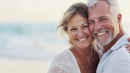 Obraz premium Happy Senior Couple Embracing at the Beach