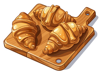 croissants on a wooden board, top view of croissants on a cutting board, croissants vector illustration.