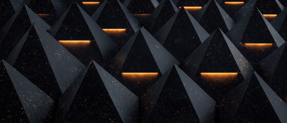 A black and orange image of a pattern of triangles