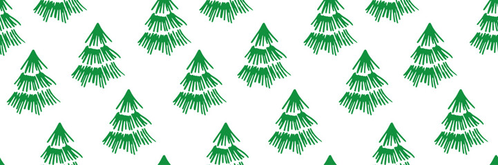 Fototapeta premium Winter Christmas pattern with green Christmas trees , illustration for a greeting card, Christmas, New Year's party, invitations,postcards, decorations, packaging, wrapping paper, gift boxes