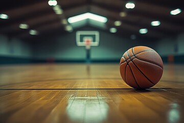Naklejka premium Basketball on Indoor Court 