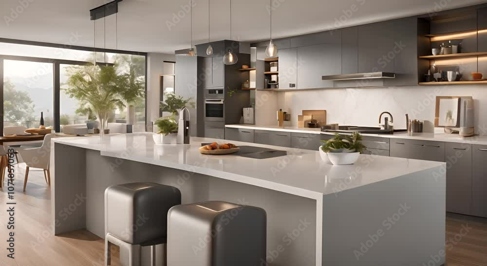 Poster a sleek array of smart home devices is neatly displayed on a kitchen counter emphasizing connectivit